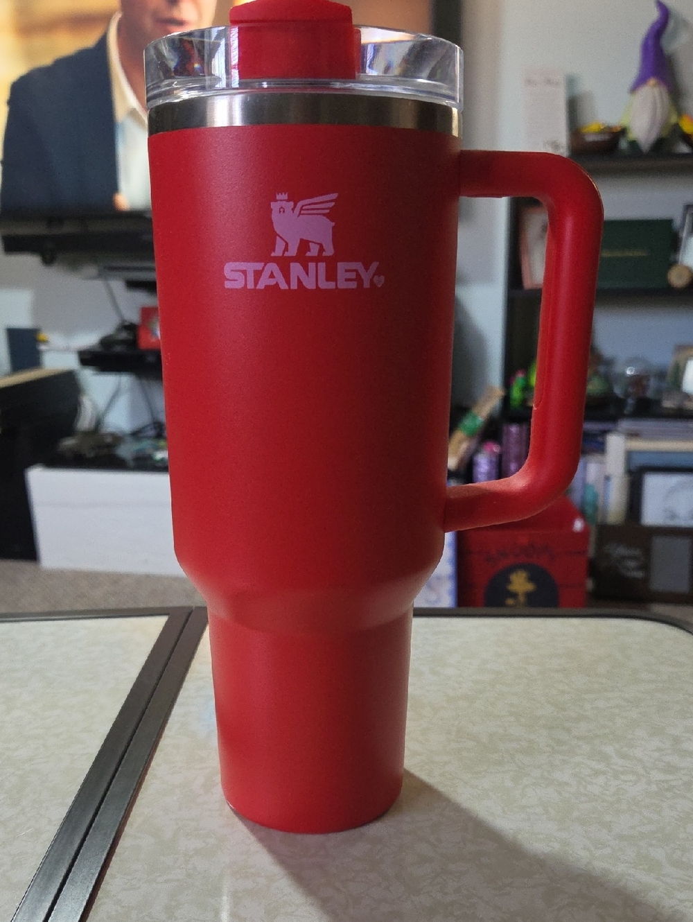 Stanley Valentines Day Red Travel Tumbler with Handle and Clear Lid